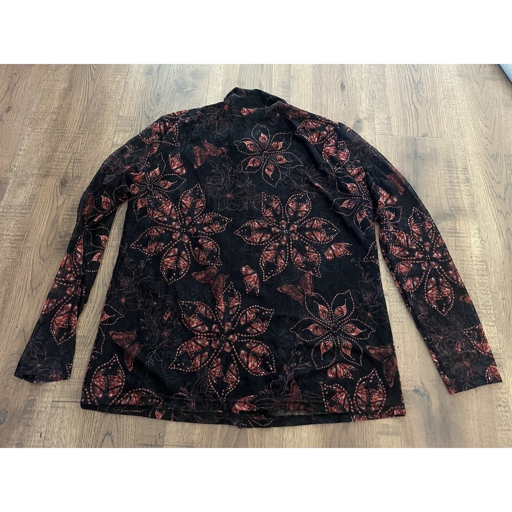 Jane & Delancey Shirt Top Mesh Black Delicate Button Up Floral Butterfly Medium - Picture 9 of 9